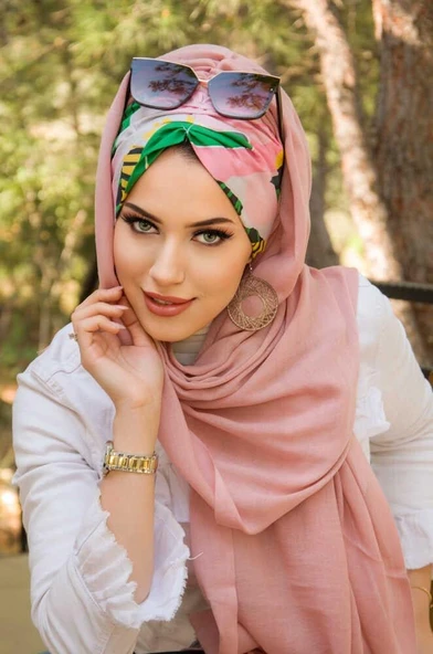 Pudra Yaprak Desenli Hazır Şal ürün görseli