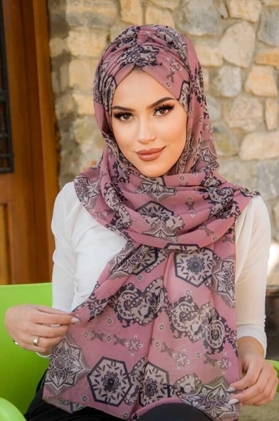 Koyu Pudra Retro Desen Hazır Şal ürün görseli