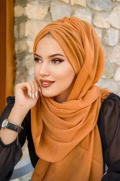 Camel Büzgülü Hazır Şal - Resim 2