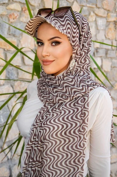 Kahve Helezon Desen Kepli Bandana Şapka Şal - Resim 3