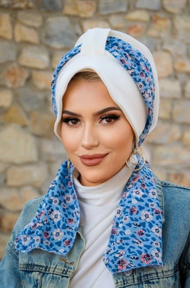 Kırık Beyaz Çiçekli Şapka Bone - 1