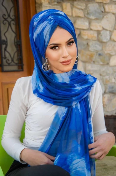 Saks Mavi Batik Desen Hazır Şal ürün görseli