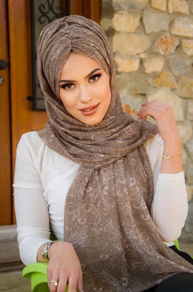 Haki Vizon Retro Desen Hazır Şal ürün görseli