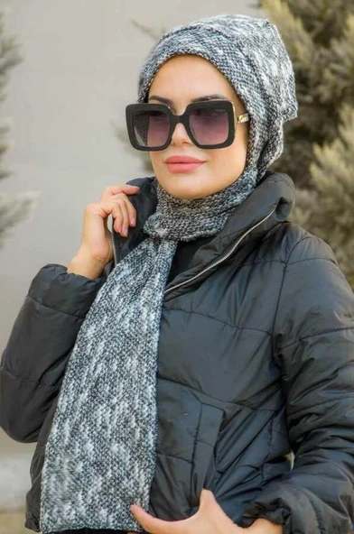 Antrasit Melanj Desenli Tesettür Bere - Resim 2