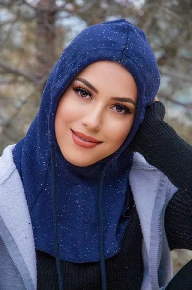 Lacivert Karyağdı Bağcıklı Kapüşon Bone - Resim 2