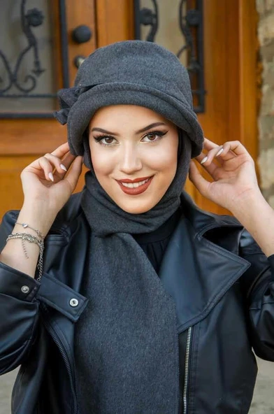 Füme Aksesuarlı Vintage Atkılı Şapka ürün görseli