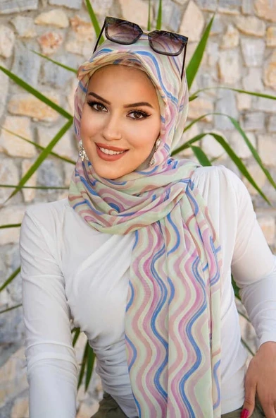 Soft Renkler Geometrik Desen Kepli Bandana Şapka Şal - Resim 7