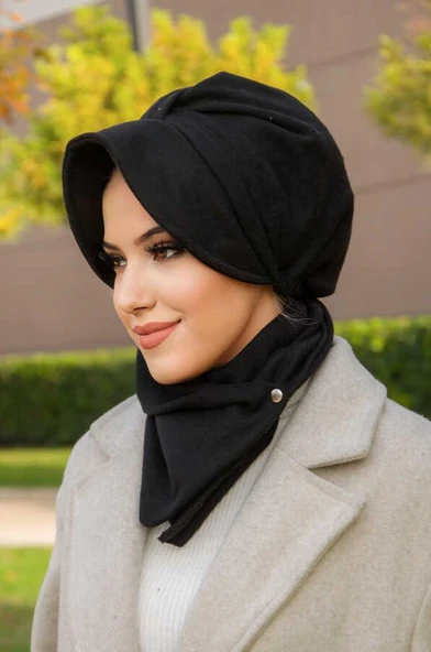 Siyah Kaşe Şapkalı Bone Ve Etol Takım - 2