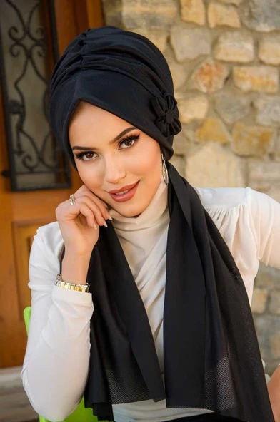 Siyah Çiçekli Pratik Şal - Resim 2