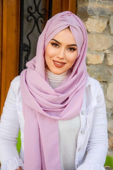 Pudra Pembe Büzgülü Hazır Şal - 4