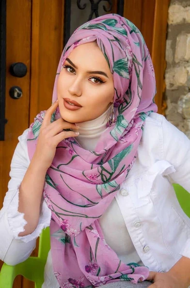 Gülkurusu Çiçek Desenli Hazır Şifon Şal ürün görseli