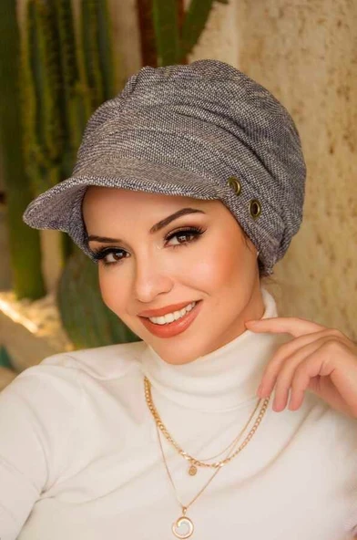 Kot Mavi Metal Detaylı Tesettür Şapka Bone ürün görseli