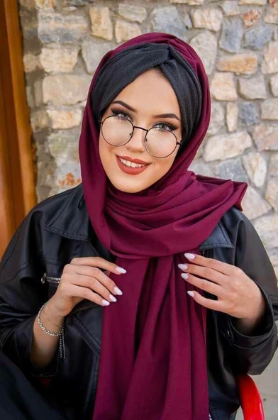 Füme Bordo Burgu Hazır Şal - Resim 3