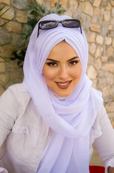 Beyaz Büzgülü Hazır Şal ürün görseli