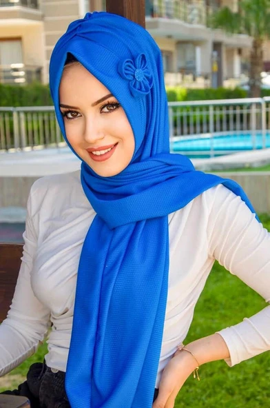 Saks Mavi Çiçekli Pratik Şal - Resim 3