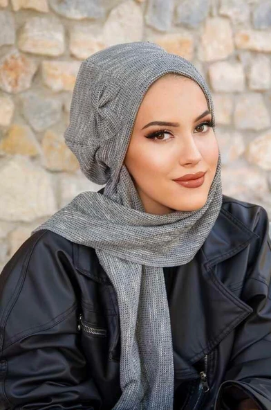 Gri Fiyonklu Tesettür Bere - Resim 3