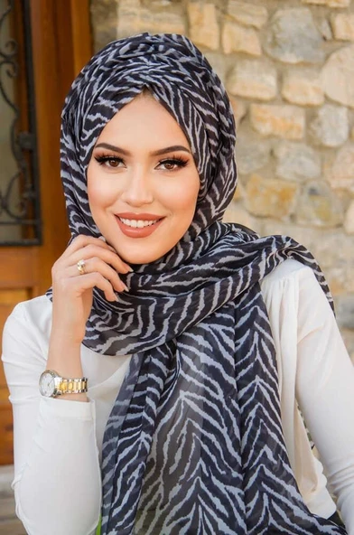 Siyah Gri Zebra Desen Hazır Şal ürün görseli
