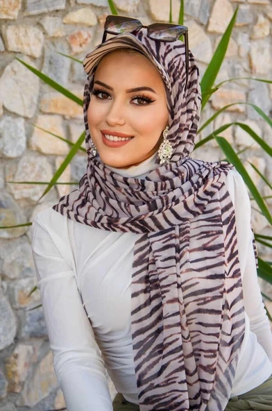 Zebra Desen Kepli Bandana Şapka Şal - Resim 3
