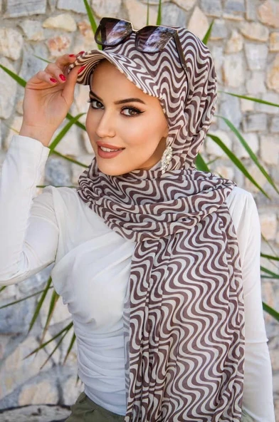 Kahve Helezon Desen Kepli Bandana Şapka Şal - Resim 4