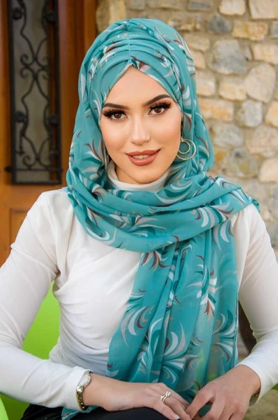 Mint Retro Desen Hazır Şal - Resim 2