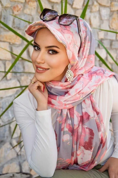 Pudra Gri Desen Kepli Bandana Şapka Şal ürün görseli