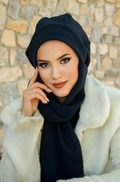 Lacivert Kendinden Desenli Tesettür Bere ürün görseli