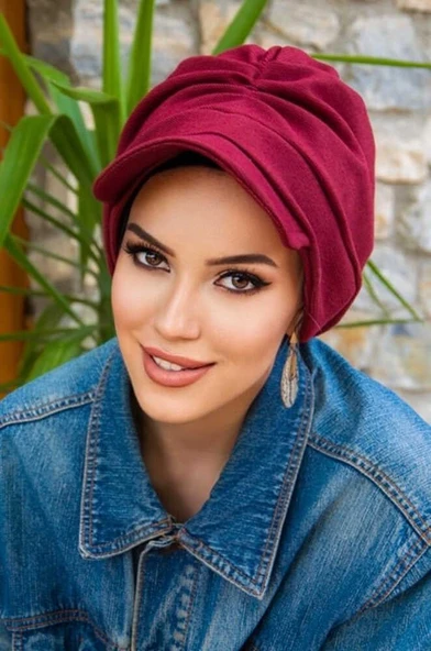 Bordo Tesettür Şapka Bone - Resim 2