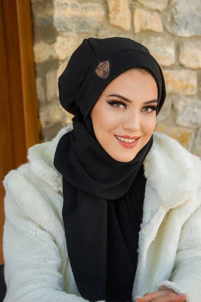 Siyah Kahve Armalı Tesettür Bere - Resim 3