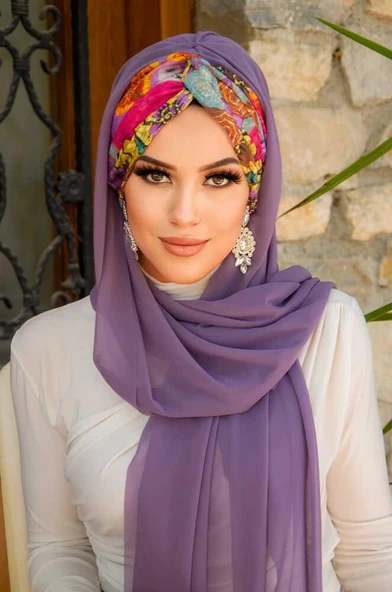 Lila Retro Desen Burgu Hazır Şal ürün görseli