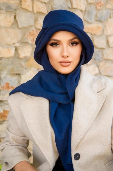 Lacivert Aksesuarlı Vintage Şapka - 2