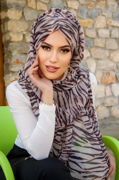 Kahve Zebra Desen Hazır Şal ürün görseli