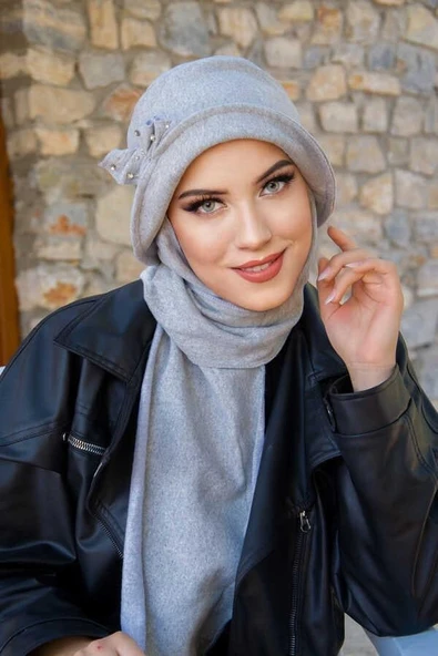 Gri Taşlı Aksesuarlı Vintage Şapka ürün görseli