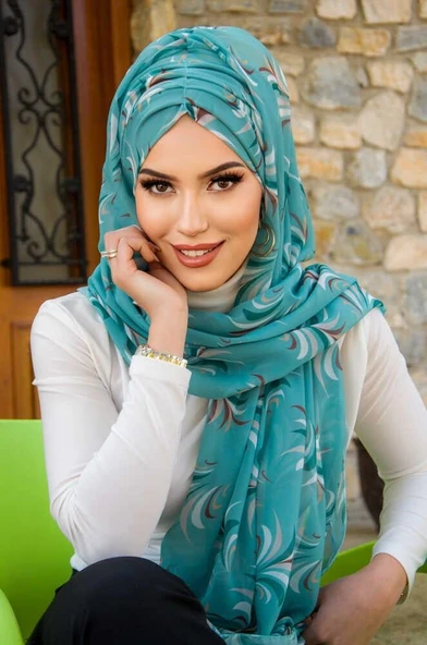 Mint Retro Desen Hazır Şal ürün görseli