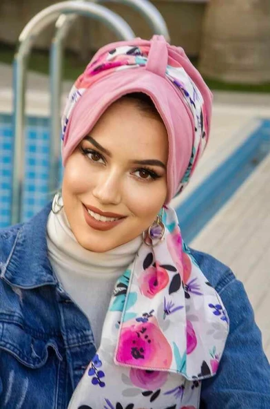 Gülkurusu Çiçek Fularlı Şapka Bone - Resim 3