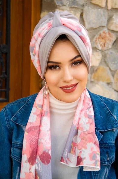 Gri Pudra Çiçekli Şapka Bone ürün görseli