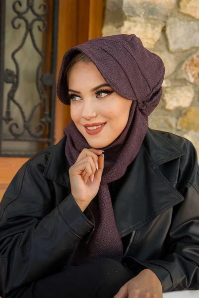 Bordo Kırçıl Desen Tesettür Şapka - 2