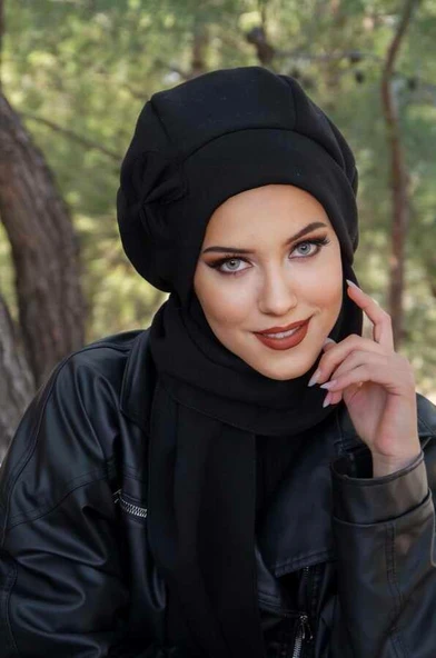 Siyah Fiyonklu Tesettür Bere - 4