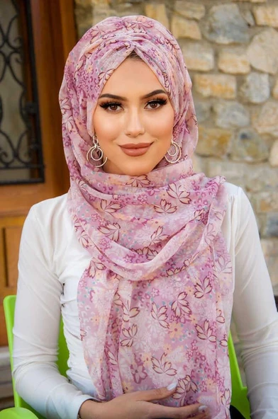 Pudra Bahar Çiçek Desen Hazır Şal - 2