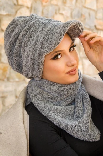 Gri Kürk Şapka ve Etol Takım - Resim 3