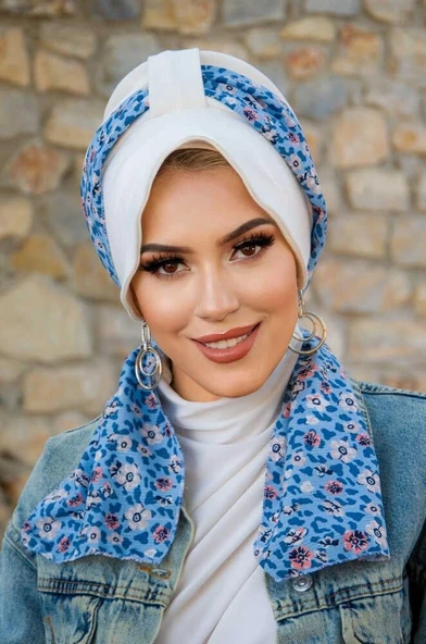 Kırık Beyaz Çiçekli Şapka Bone - 2