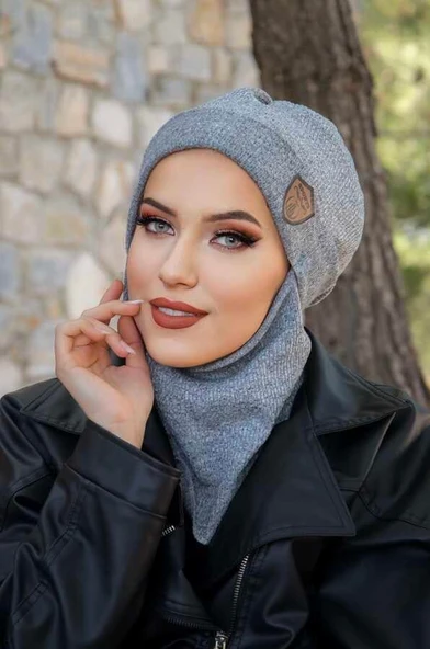 Gri Melanj Armalı Maskeli Bere - Resim 2