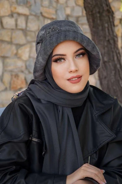 Füme Taşlı Aksesuarlı Vintage Şapka - Resim 3