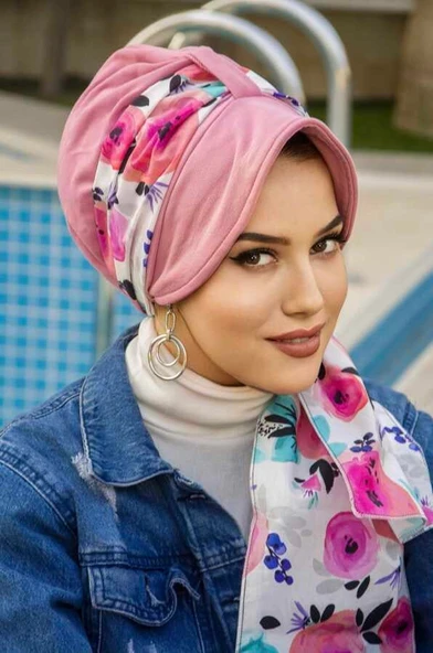 Gülkurusu Çiçek Fularlı Şapka Bone ürün görseli