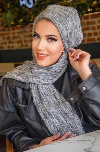 Kot Lacivert Desen Tesettür Bere - Resim 3