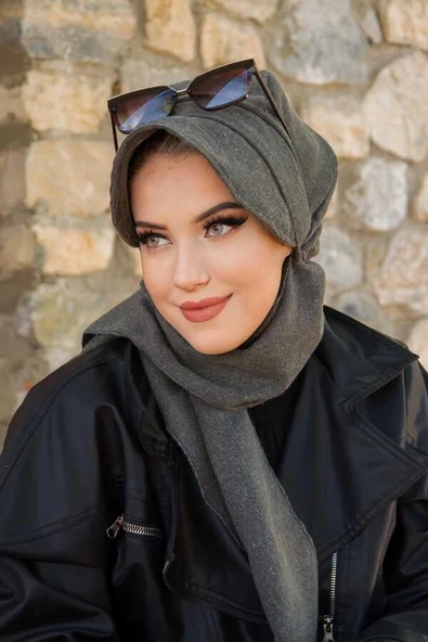 Haki Kaşe Tesettür Şapka - 4