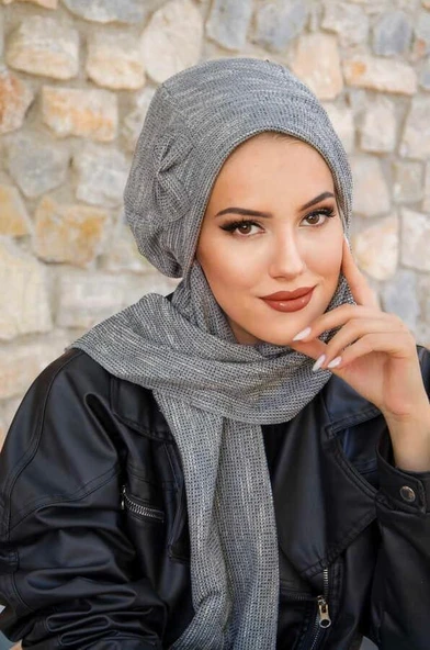 Gri Fiyonklu Tesettür Bere ürün görseli