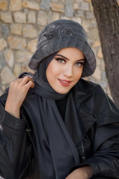 Füme Taşlı Aksesuarlı Vintage Şapka ürün görseli