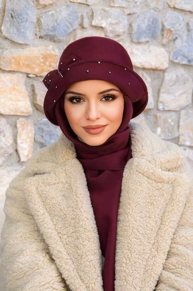 Bordo Taş Detay Vintage Şapka ürün görseli