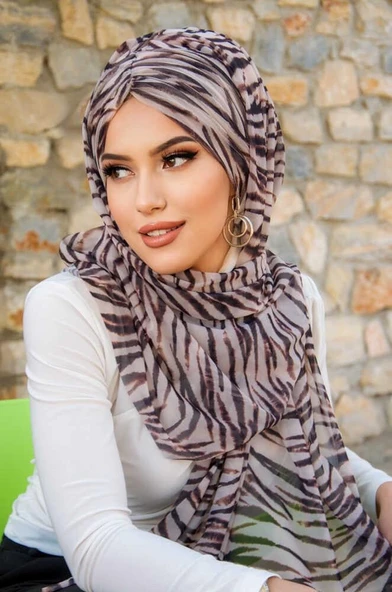 Kahve Zebra Desen Hazır Şal - Resim 2