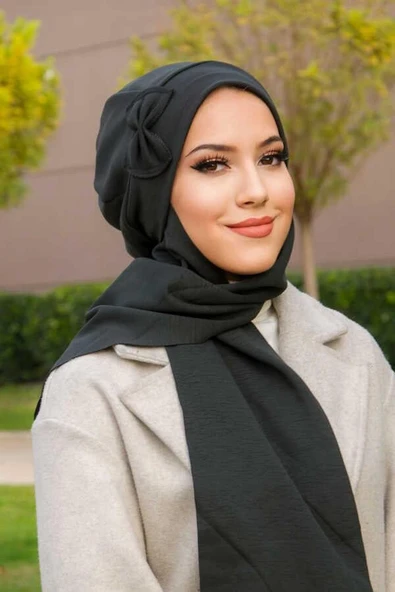 Acı Yeşil Fiyonklu Tesettür Bere - Resim 2